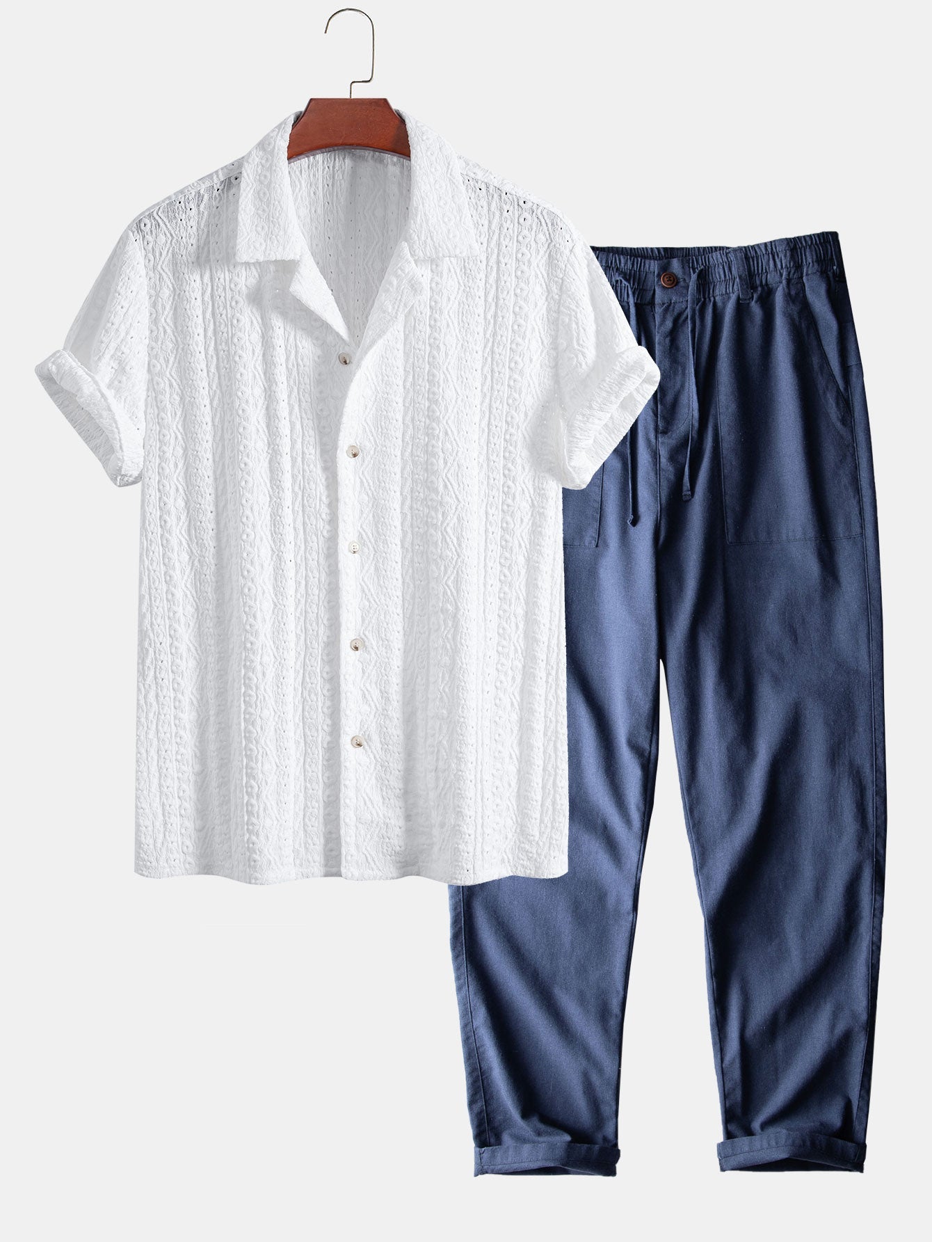 Set – kubánská jacquard košile a lněné bavlněné kalhoty