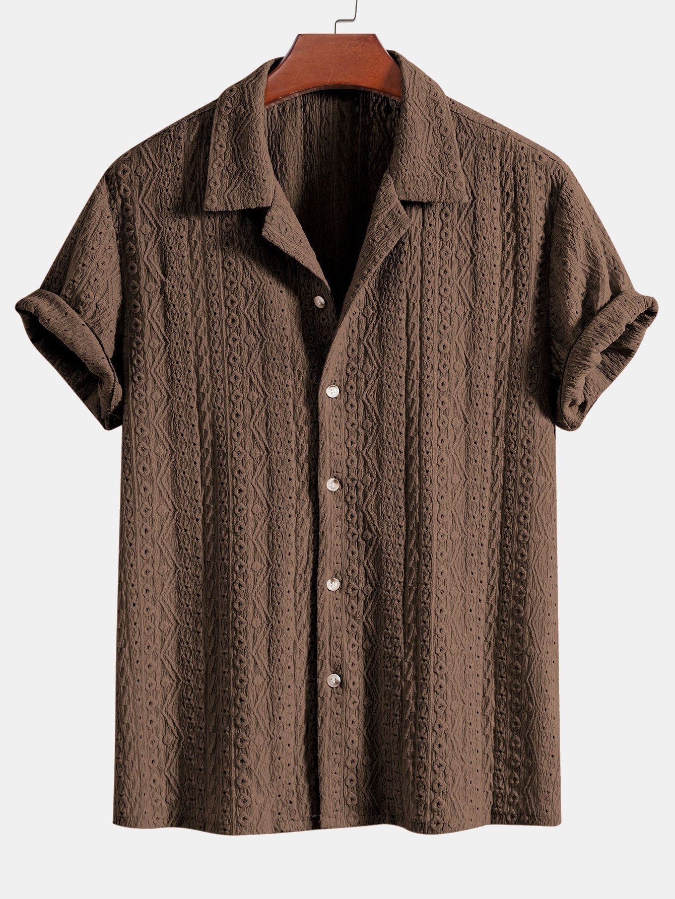 Set – kubánská jacquard košile a rovné lněné kalhoty