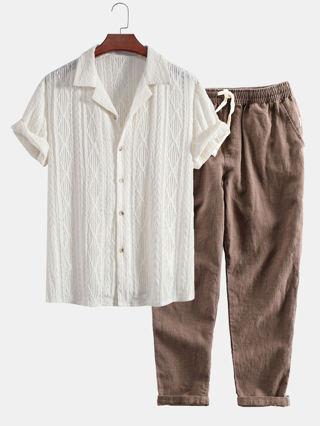 Set – kubánská jacquard košile a zkrácené lněné kalhoty