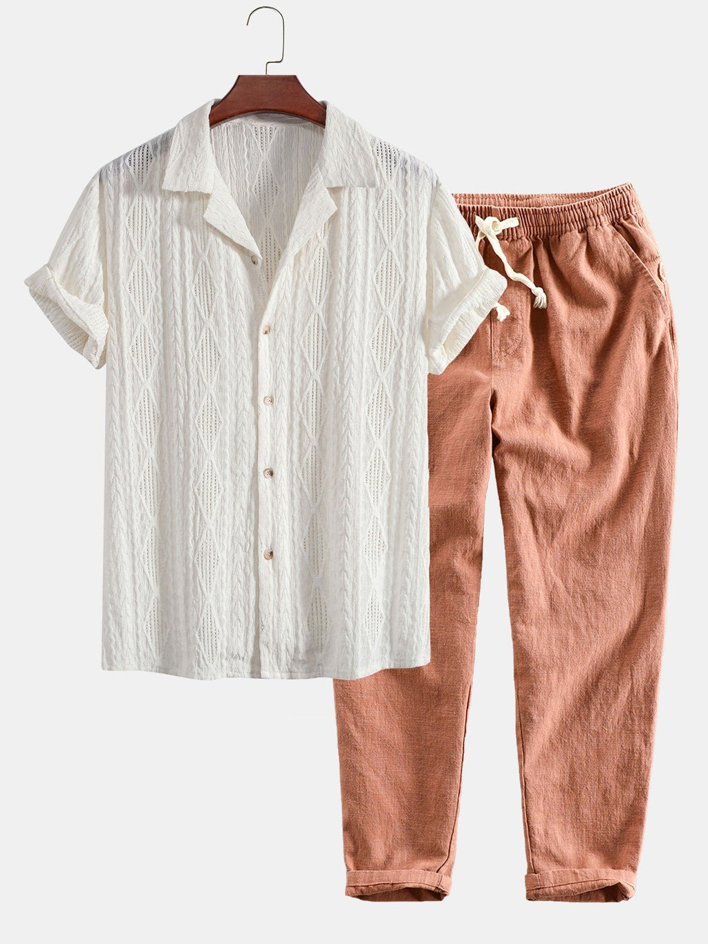 Set – kubánská jacquard košile a zkrácené lněné kalhoty
