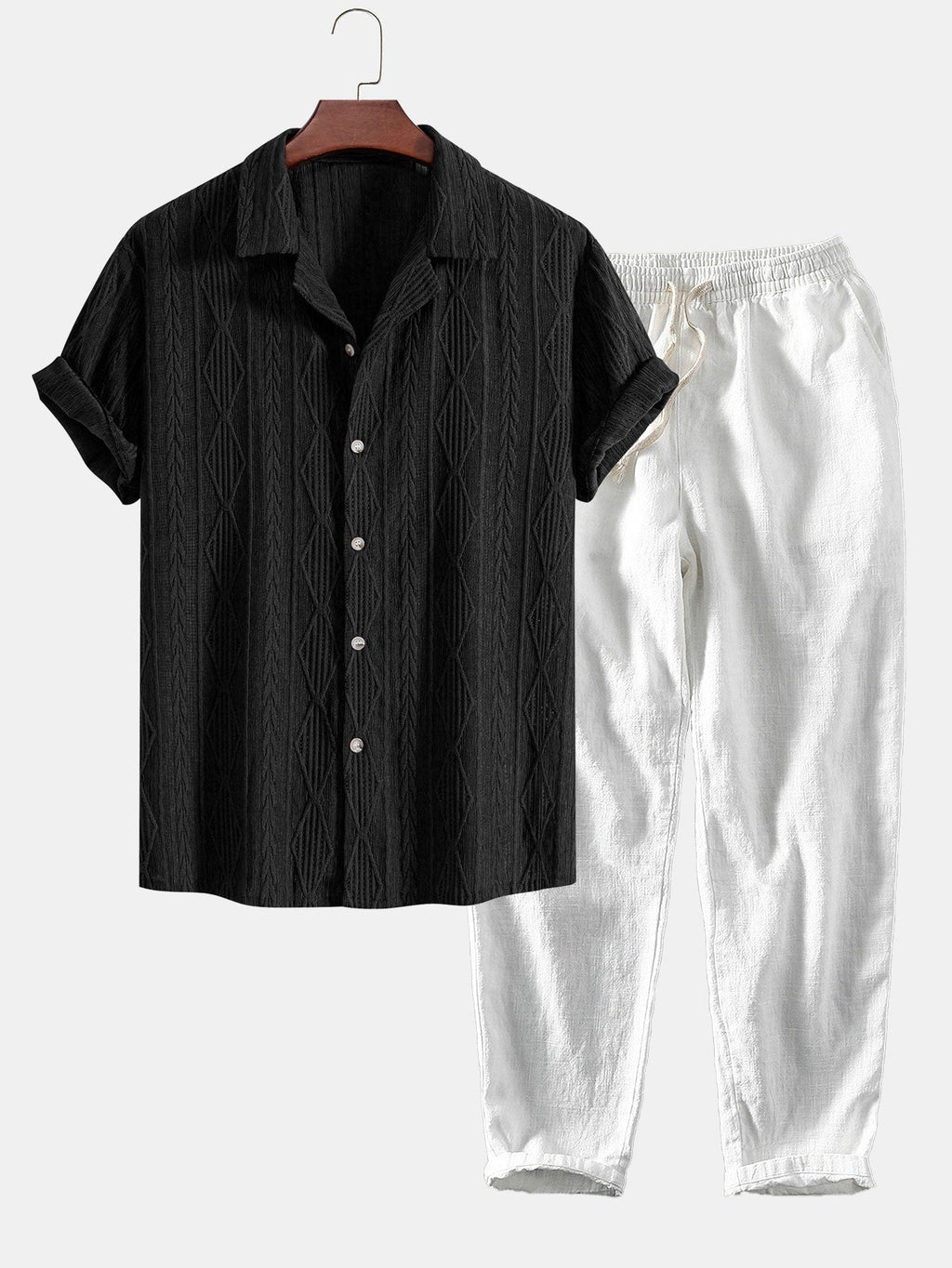 Set – kubánská jacquard košile a zkrácené lněné kalhoty