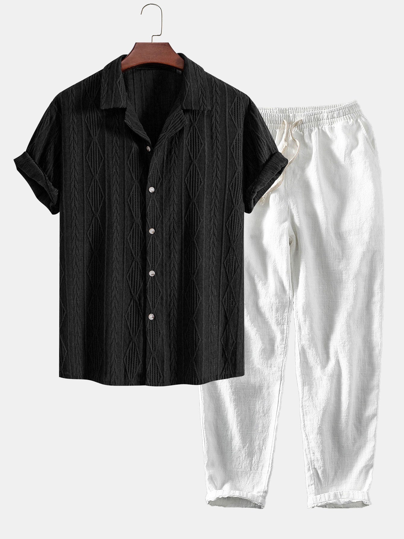 Set – kubánská jacquard košile a zkrácené lněné kalhoty