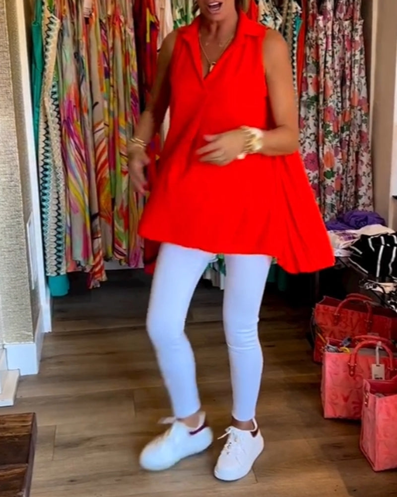 Halenka bez rukávů s volány a klopovým límcem