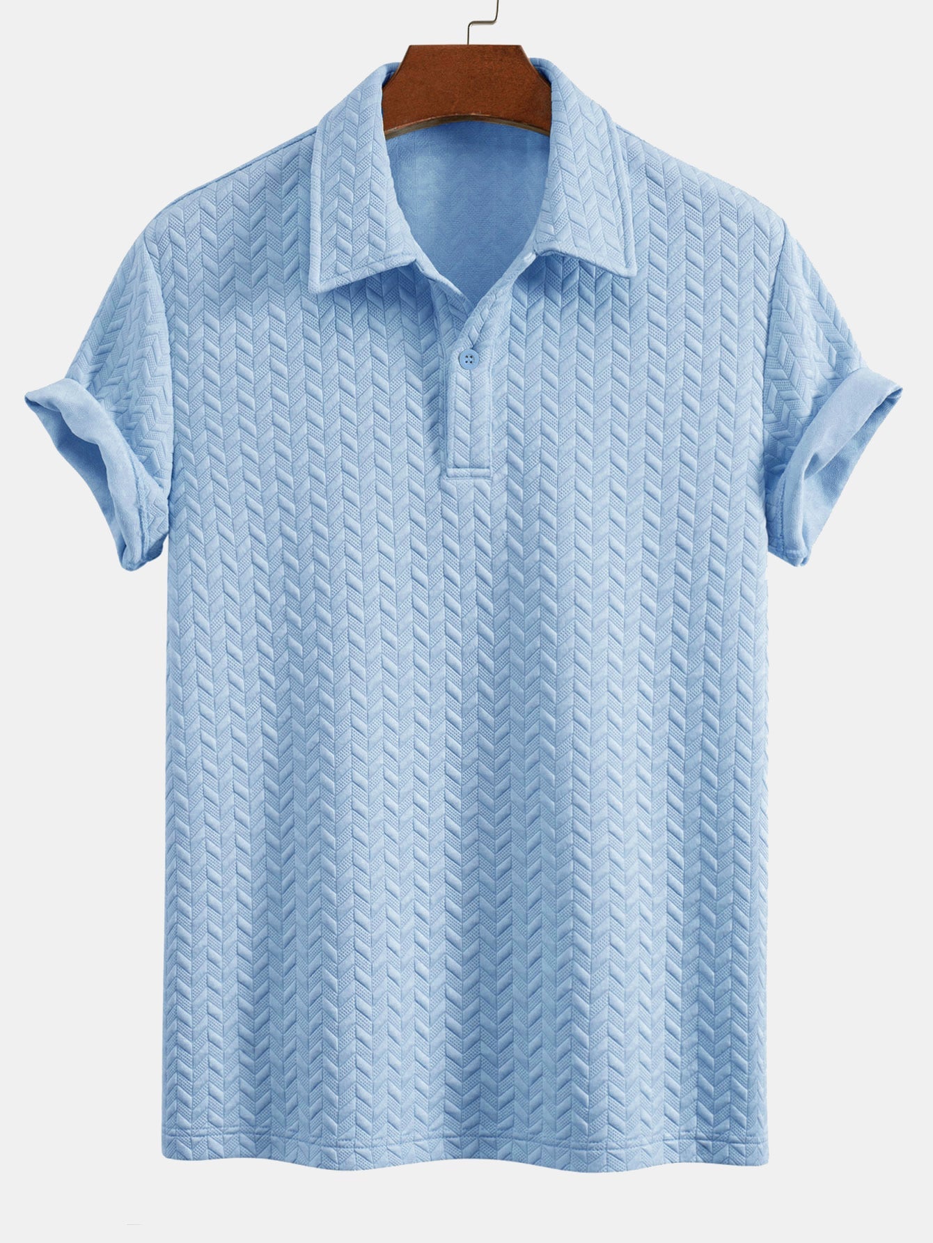 Set – geometrické jacquard polo a krátké kalhoty
