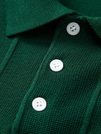 Set – pruhované jacquard polo pletené tričko a rovné kalhoty