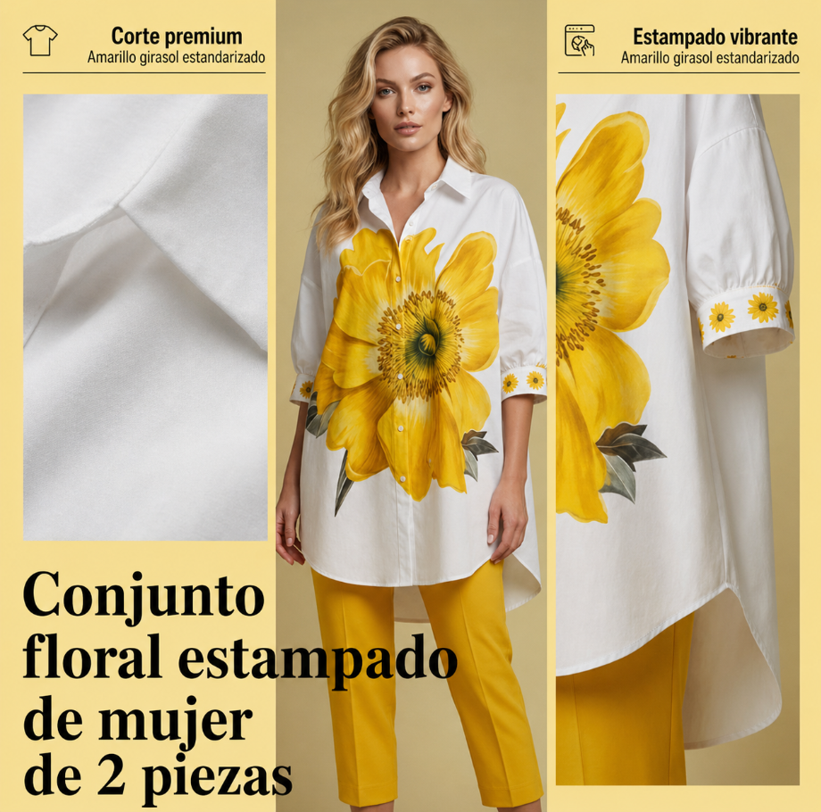 Dámský květinový dvoudílný set – oversize top a zkrácené kalhoty