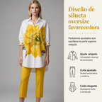 Dámský květinový dvoudílný set – oversize top a zkrácené kalhoty