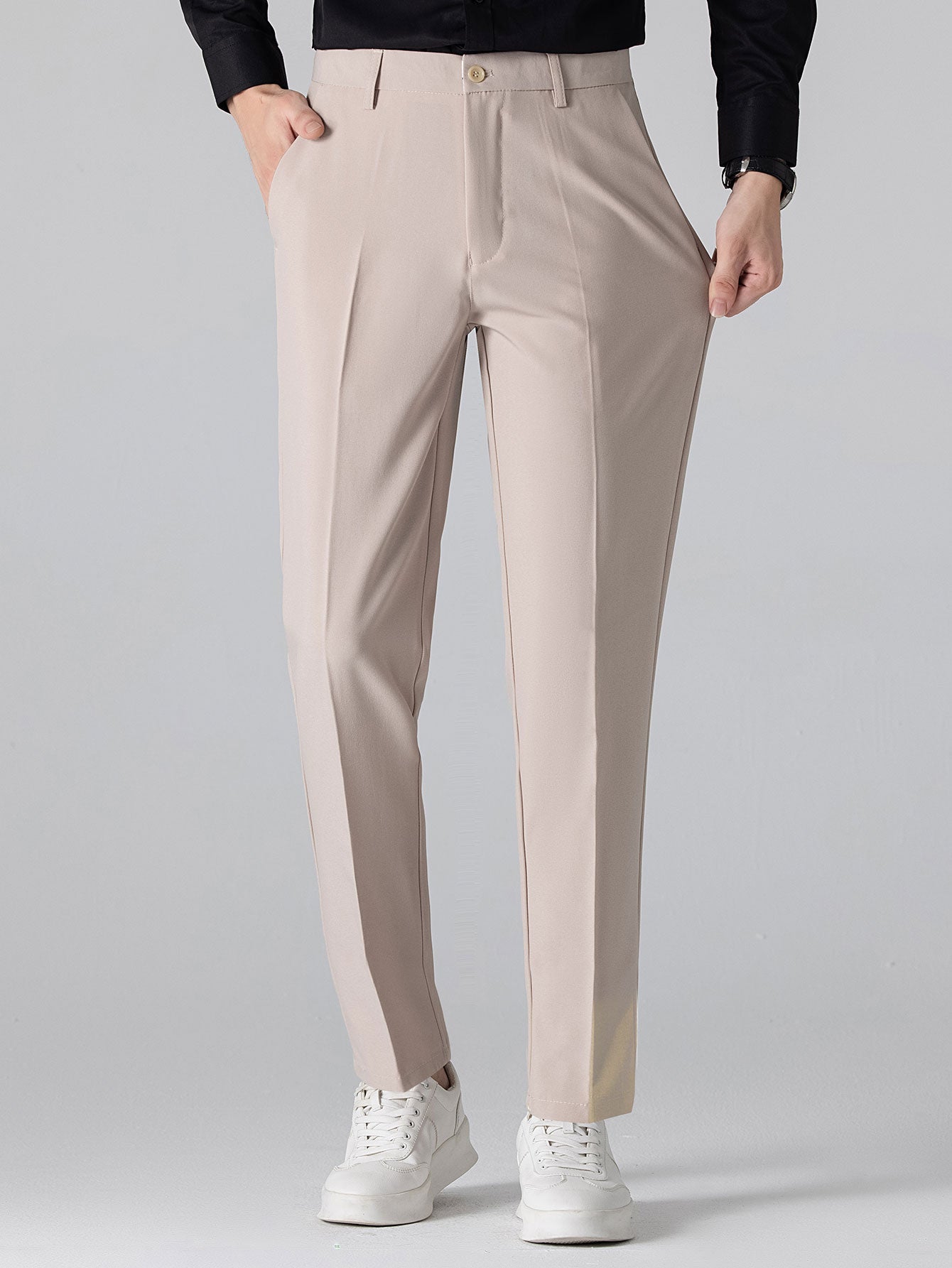 Set – pruhované jacquard polo pletené tričko a slim kalhoty
