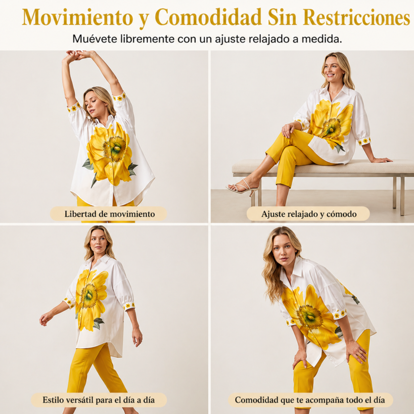 Dámský květinový dvoudílný set – oversize top a zkrácené kalhoty