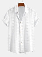 Set – geometrická jacquard košile a lněné kalhoty