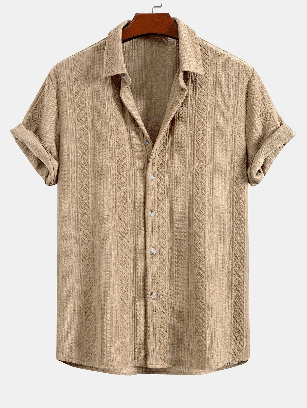 Set – geometrická jacquard košile a lněné kalhoty