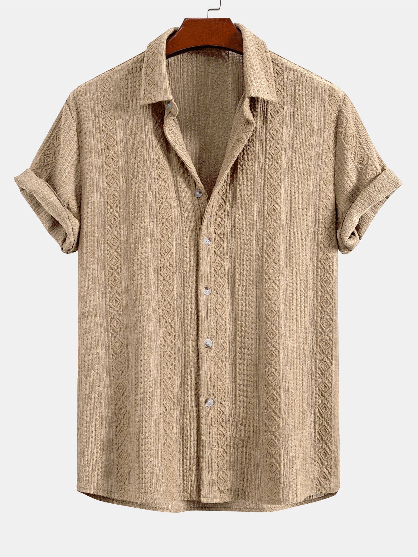 Set – geometrická jacquard košile a lněné kalhoty