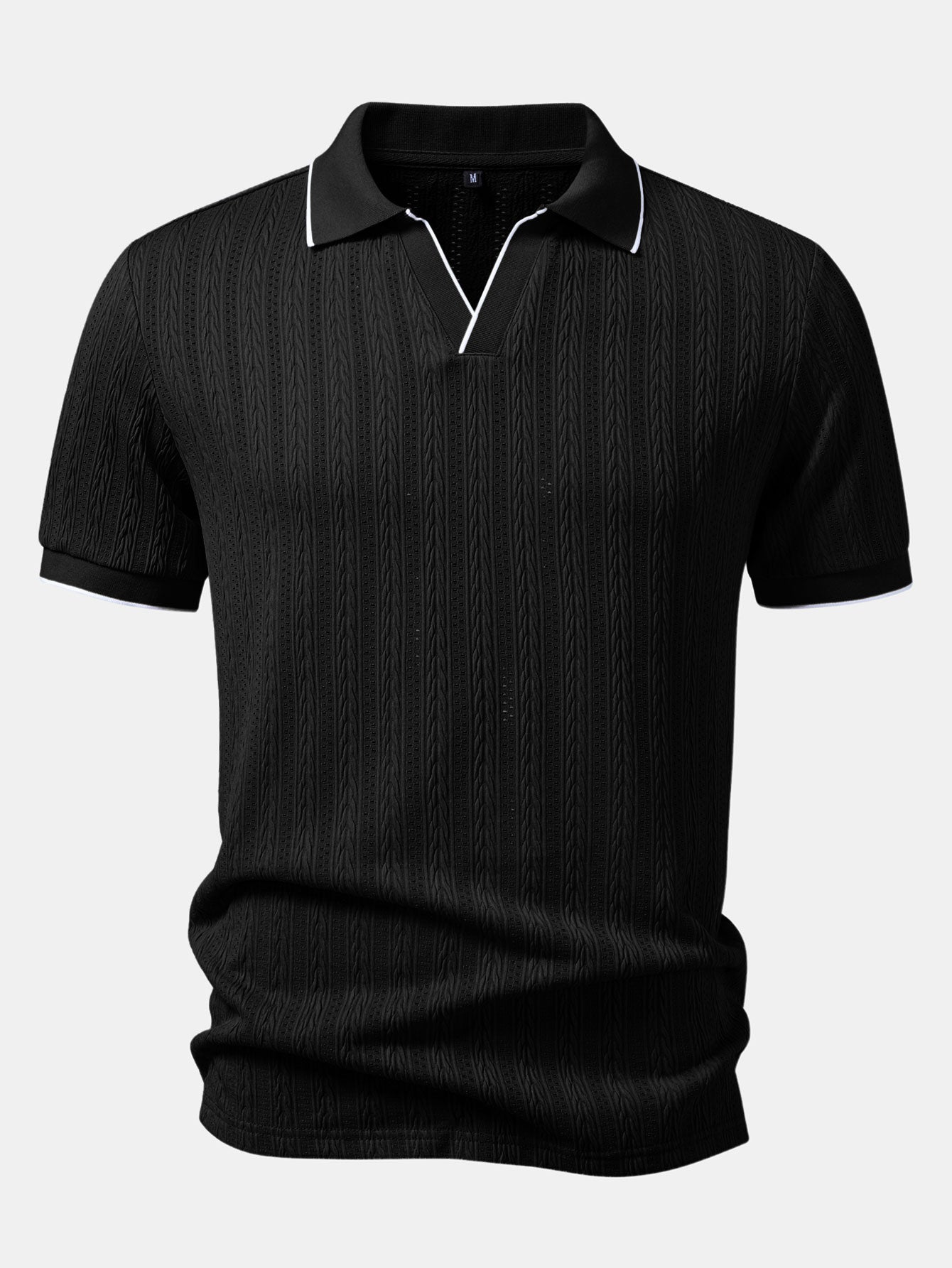 Set – elegantní geometrický jacquard polo a slim kalhoty