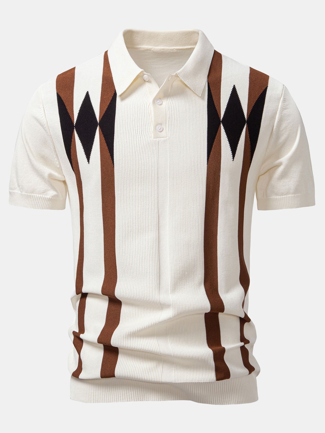 Set – geometrický jacquard polo a přiléhavé kalhoty