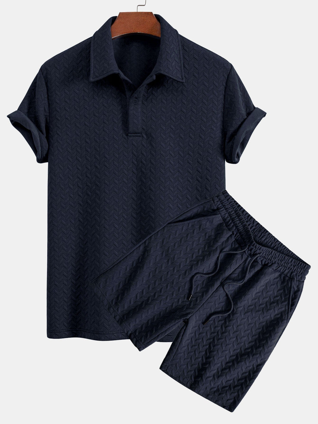 Set – geometrické jacquard polo a krátké kalhoty