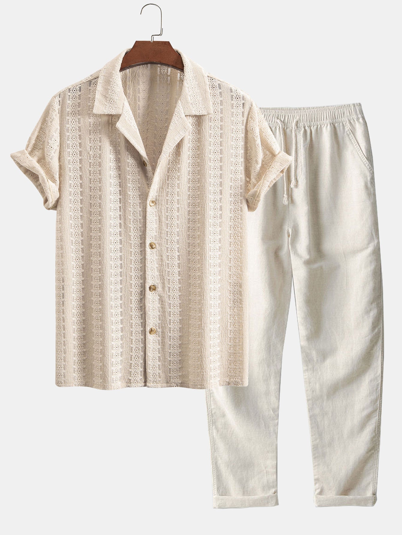 Set – kubánská jacquard košile s květinovým vzorem a rovné kalhoty