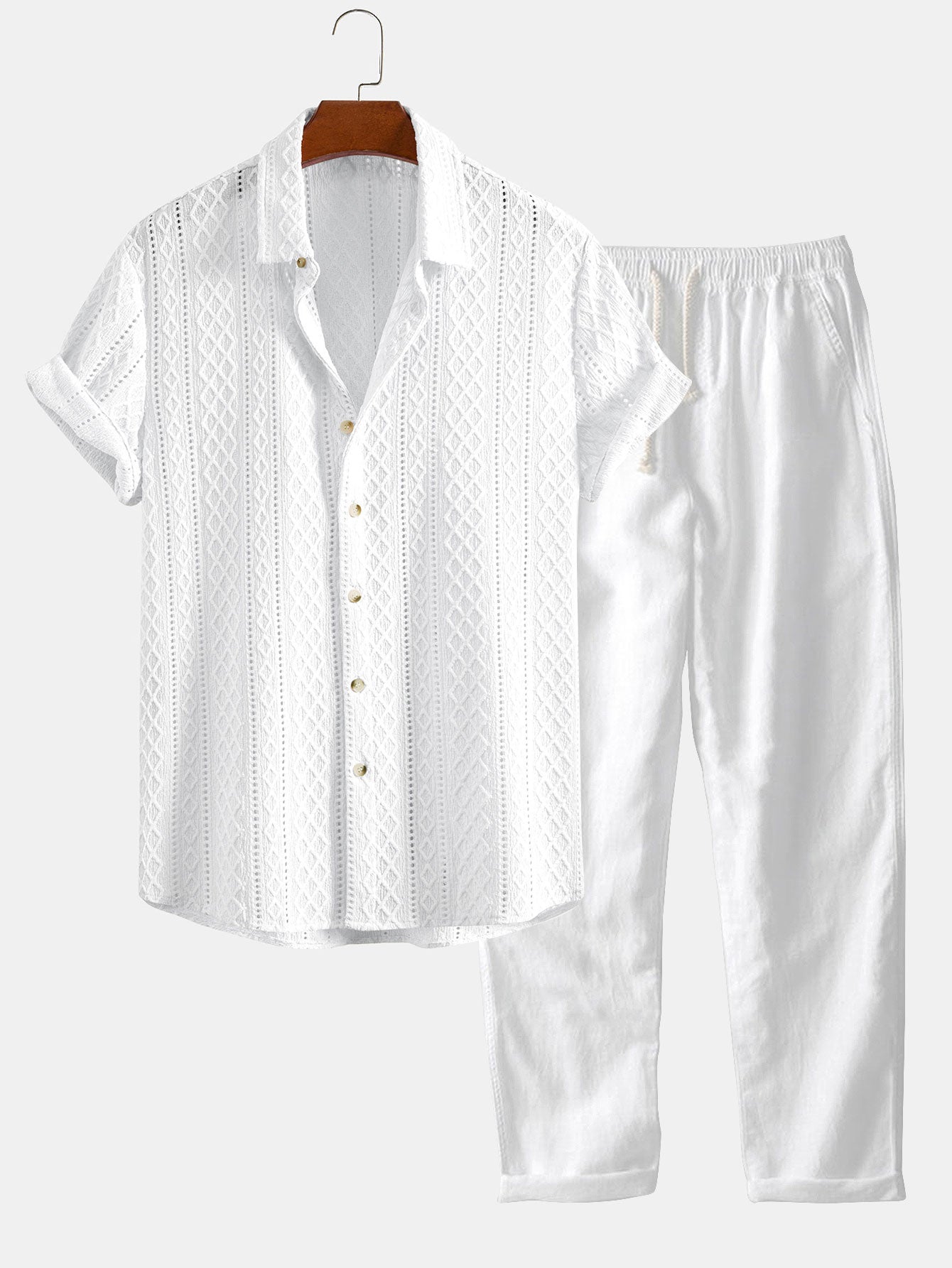 Set – geometrická jacquard košile a lněné kalhoty