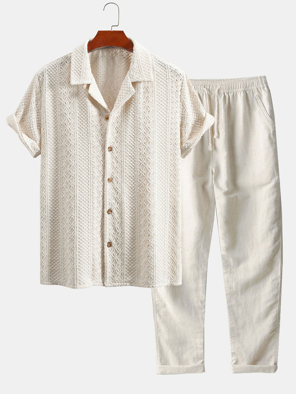 Set – kubánská jacquard košile s květinovým vzorem a rovné kalhoty