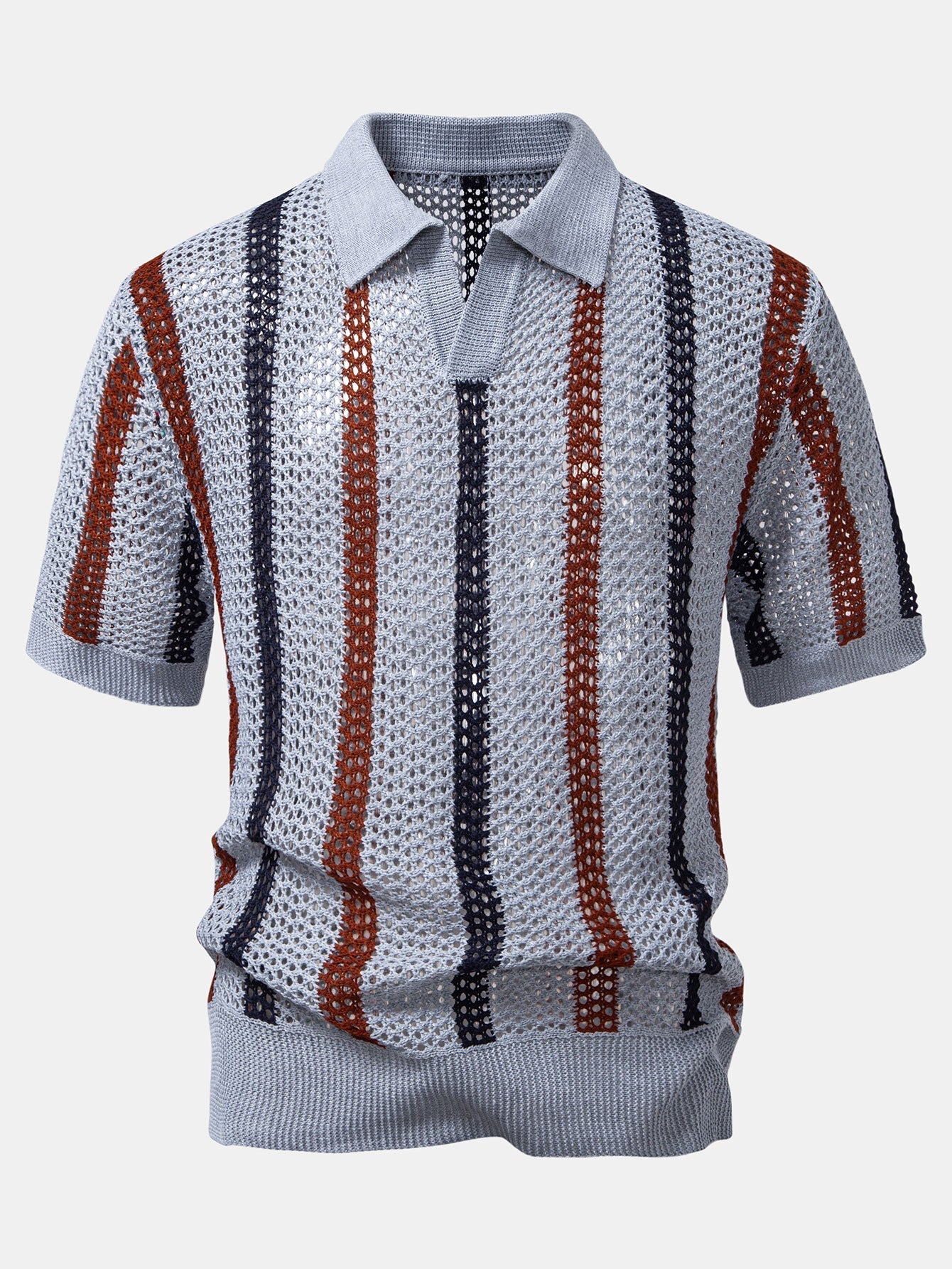 Set – polo háčkované tričko s pruhy a rovné lněné kalhoty