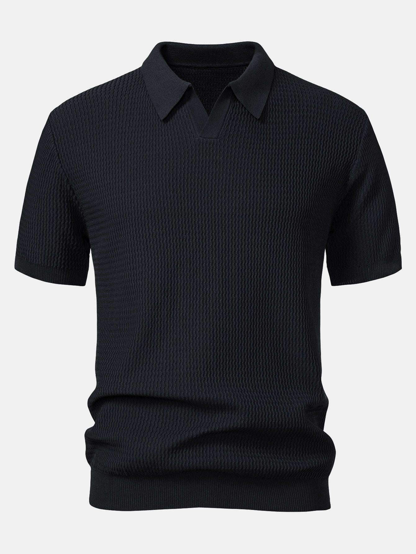 Set – V-výstřih jacquard polo svetr a rovné žebrované kalhoty