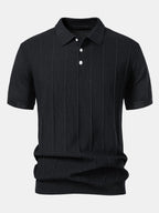 Set – pruhované jacquard polo pletené tričko a slim kalhoty
