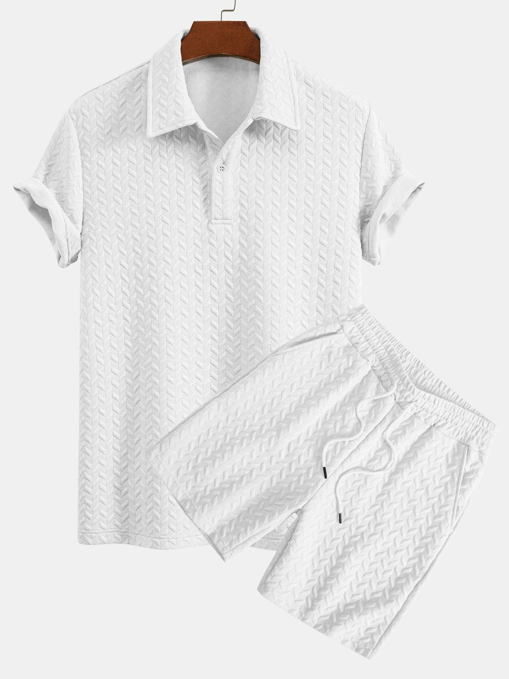 Set – geometrické jacquard polo a krátké kalhoty