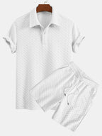 Set – geometrické jacquard polo a krátké kalhoty