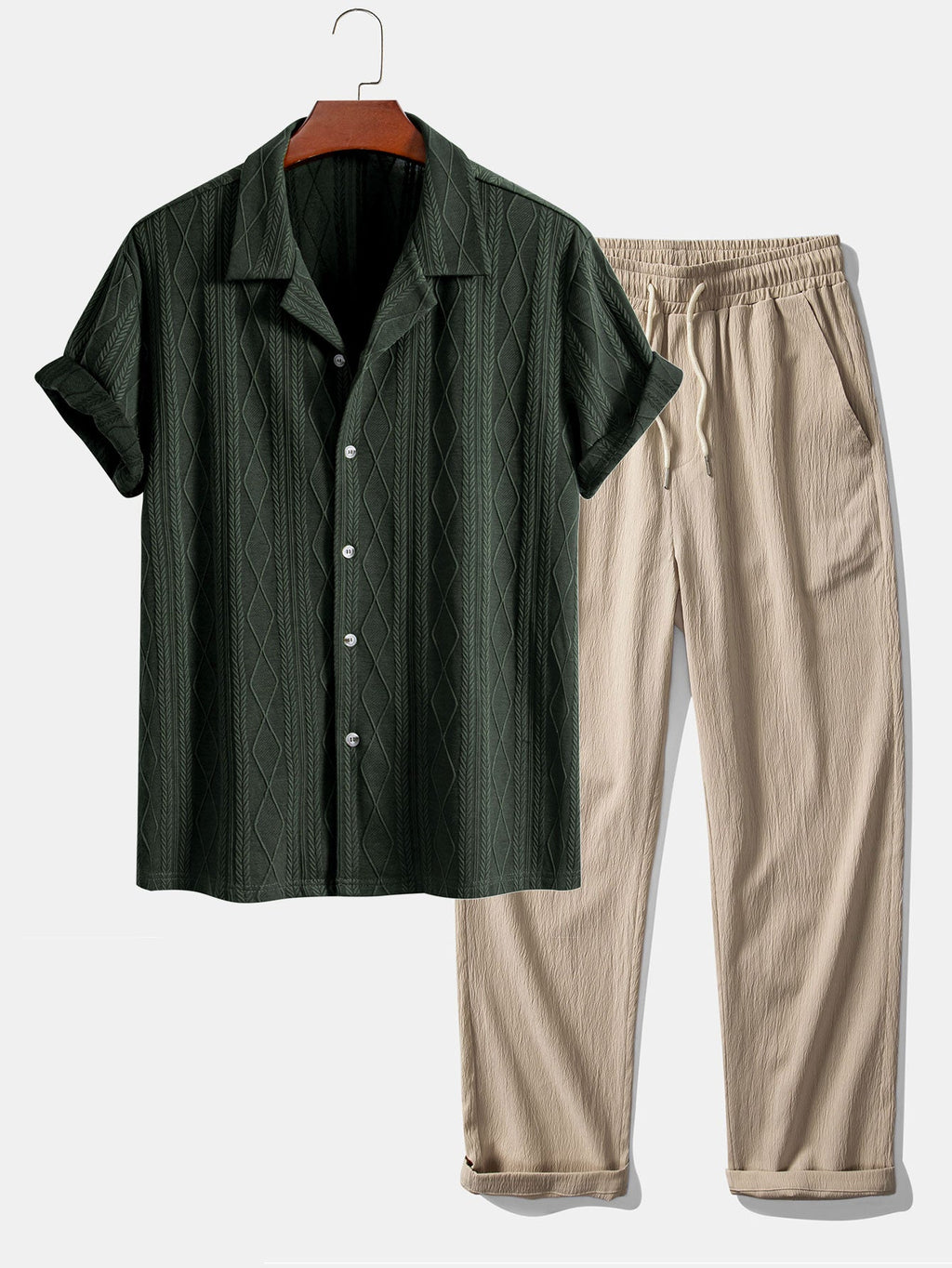 Set – kubánská jacquard košile a rovné kalhoty