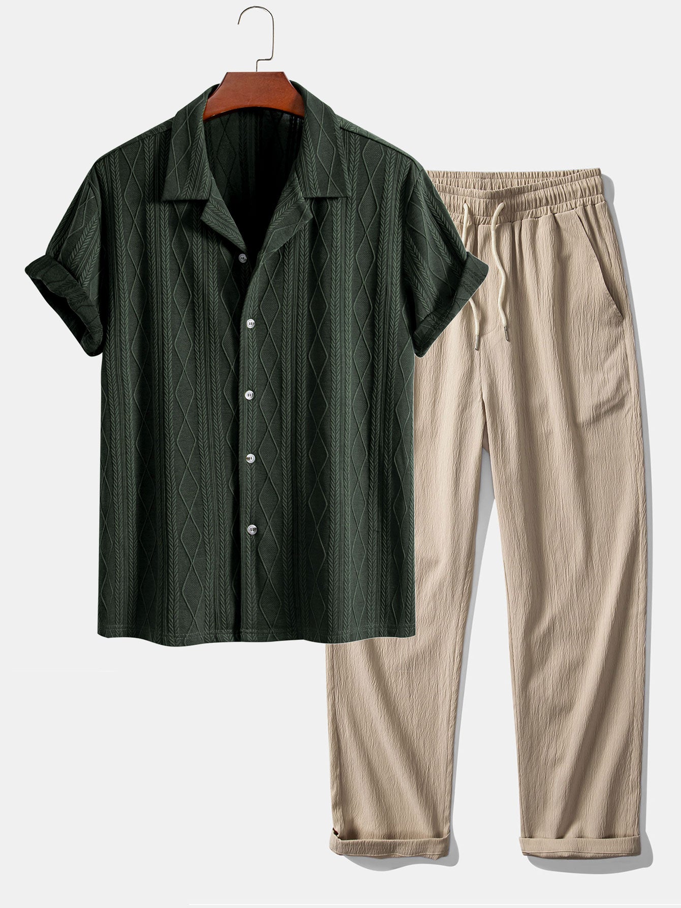 Set – kubánská jacquard košile a rovné kalhoty