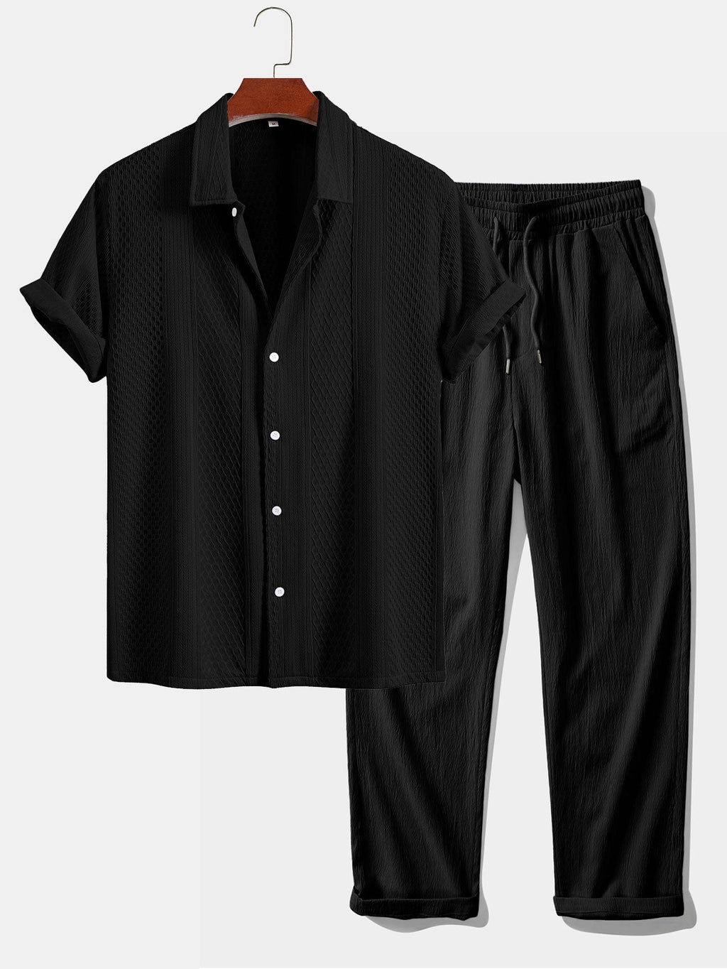 Set – geometrická jacquard košile a rovné kalhoty