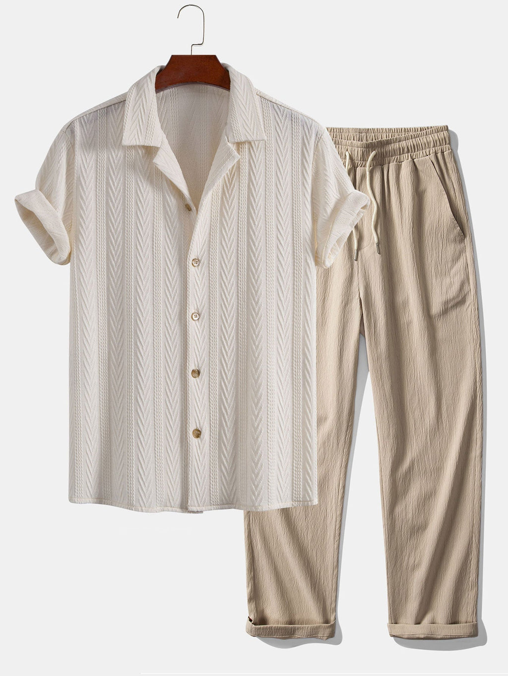 Set – kubánská jacquard košile a rovné casual kalhoty