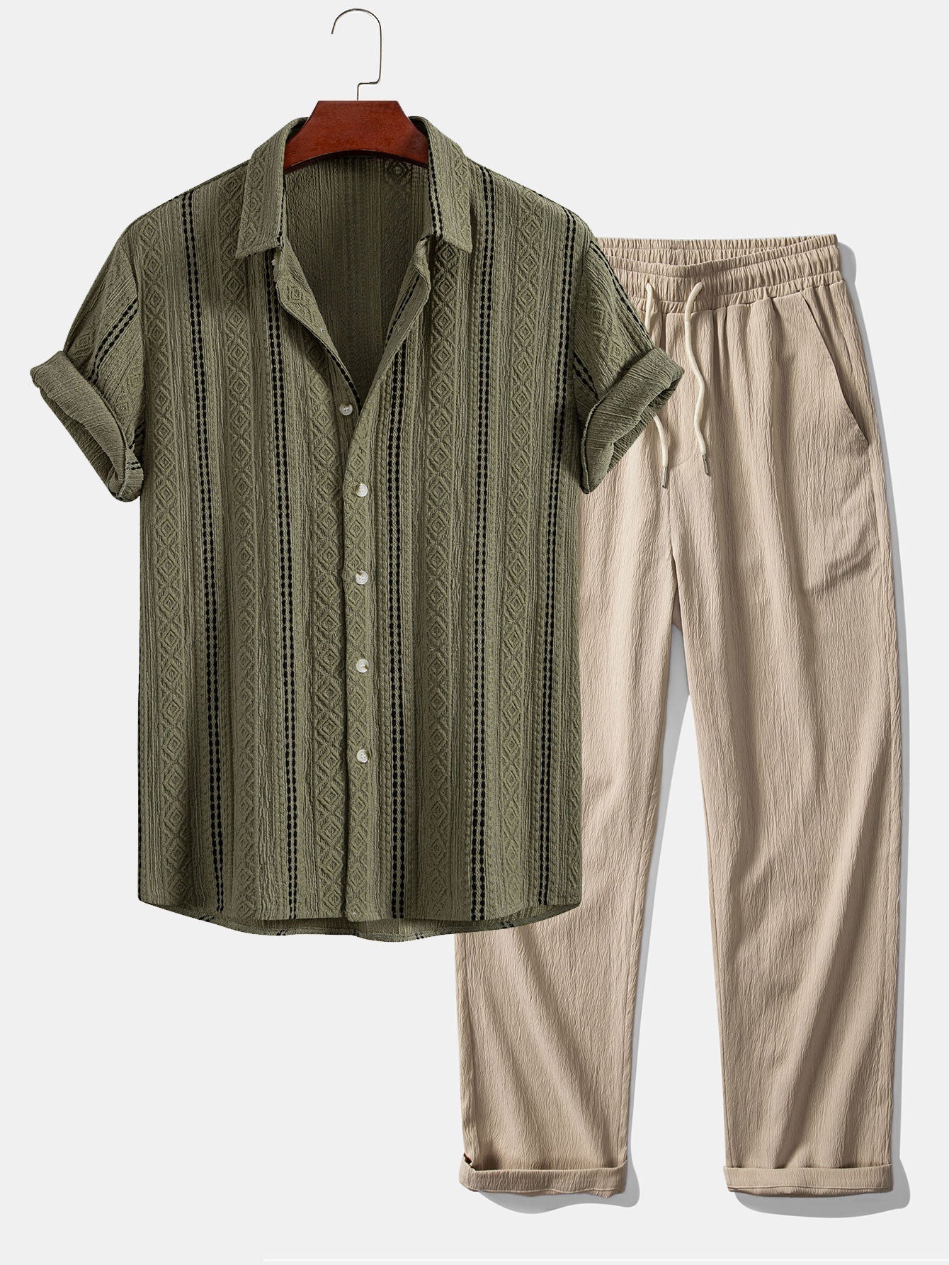 Set – pruhovaná jacquard košile a rovné kalhoty
