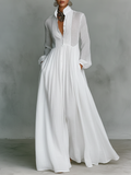 Vestido Maxi De Algodón Y Lino Con Cuello Alzado