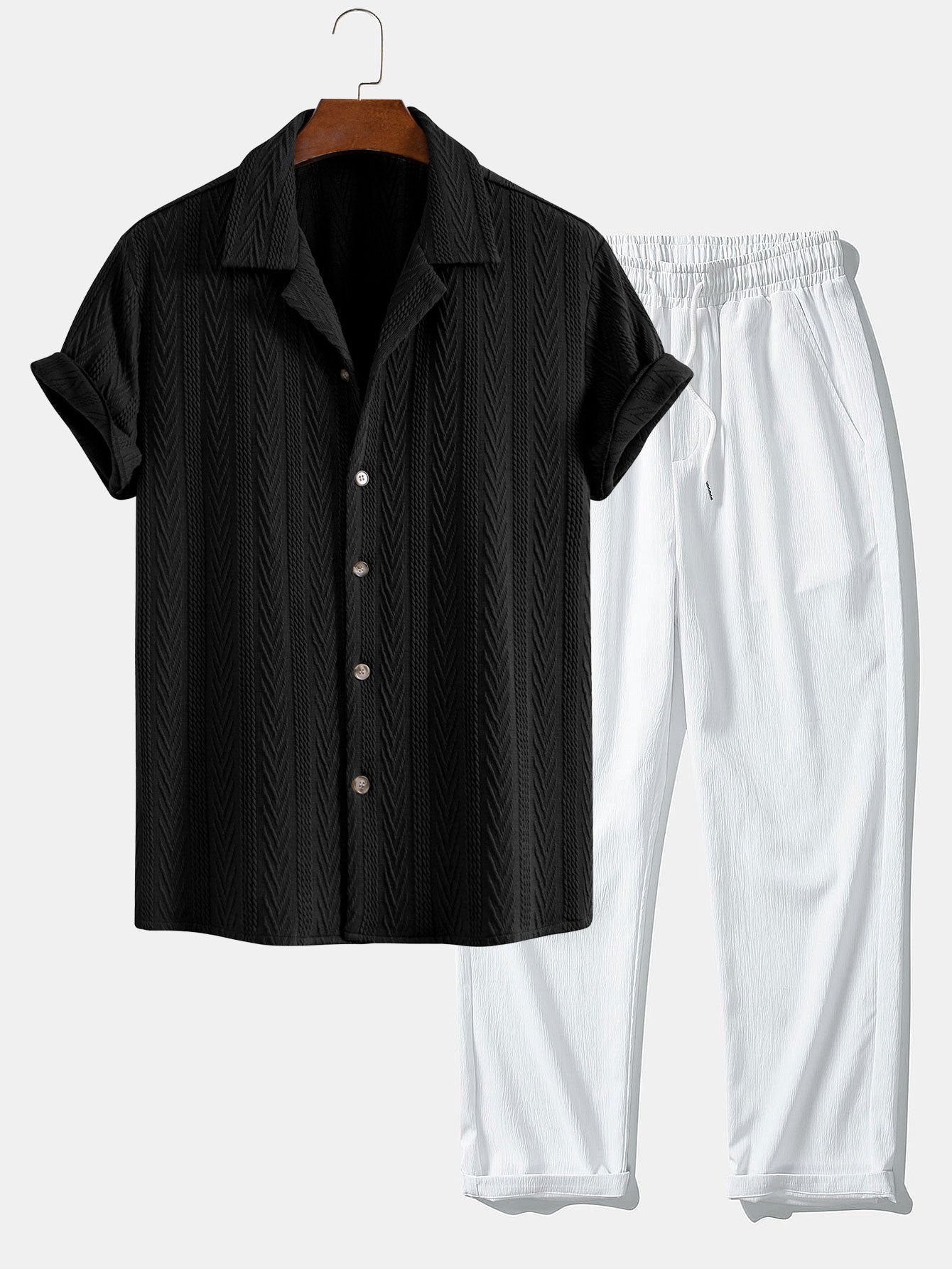Set – kubánská jacquard košile a rovné casual kalhoty
