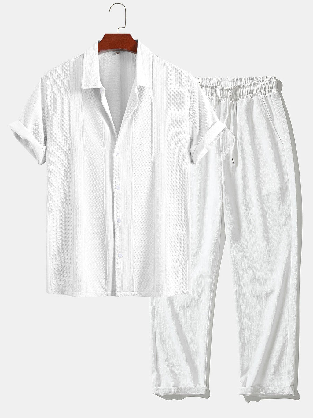 Set – geometrická jacquard košile a rovné kalhoty