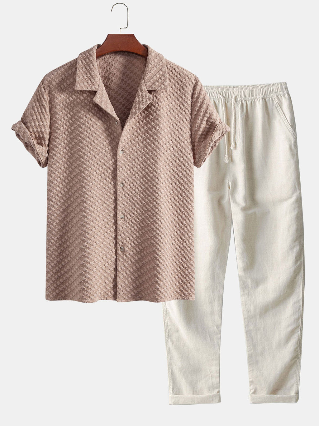 Set – kubánská košile jacquard kohoutí stopa a lněné kalhoty