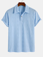Set – geometrický jacquard polo a rovné kalhoty