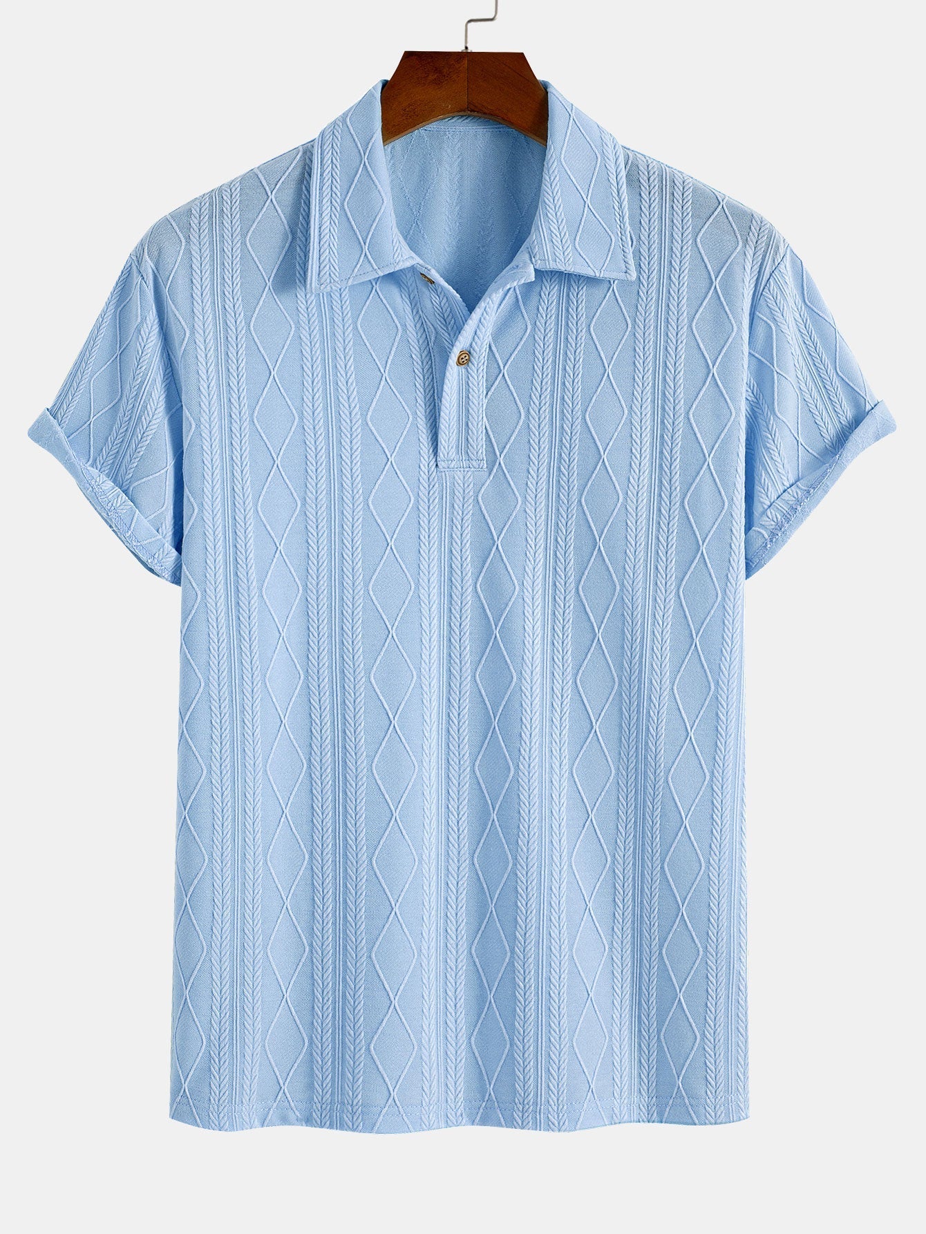 Set – geometrický jacquard polo a rovné kalhoty