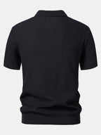 Set – V-výstřih jacquard polo svetr a rovné žebrované kalhoty