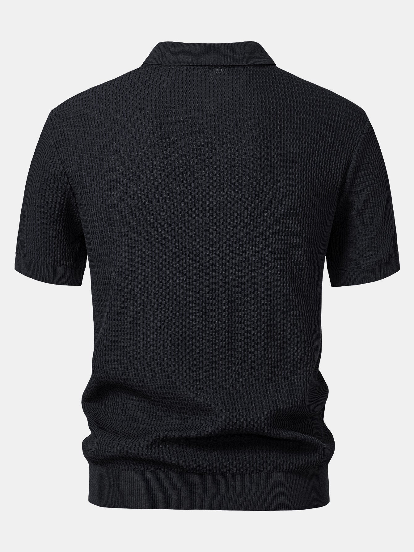 Set – V-výstřih jacquard polo svetr a rovné žebrované kalhoty