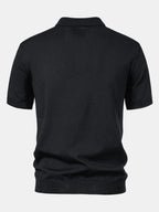 Set – pruhované jacquard polo pletené tričko a rovné kalhoty