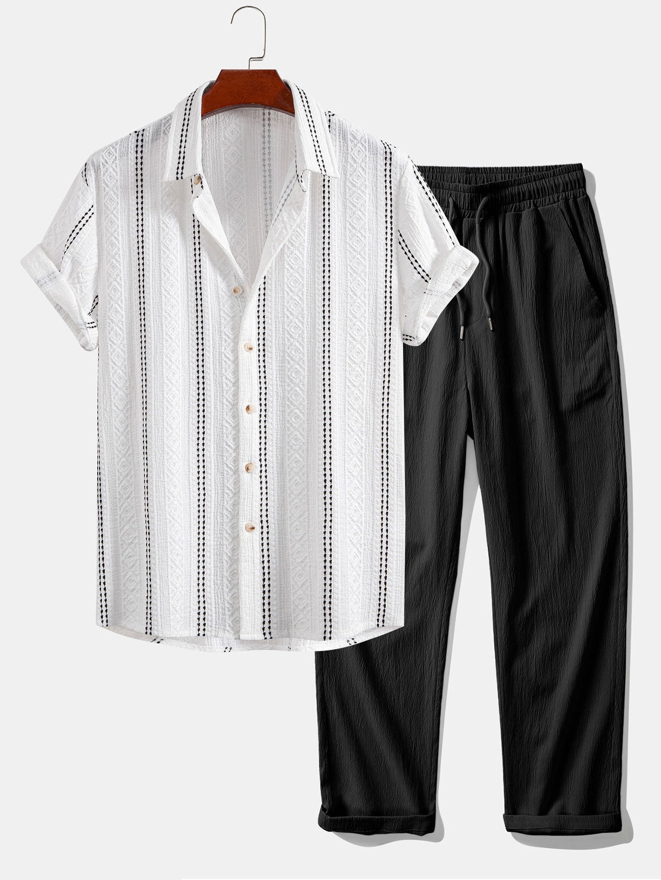 Set – pruhovaná jacquard košile a rovné kalhoty