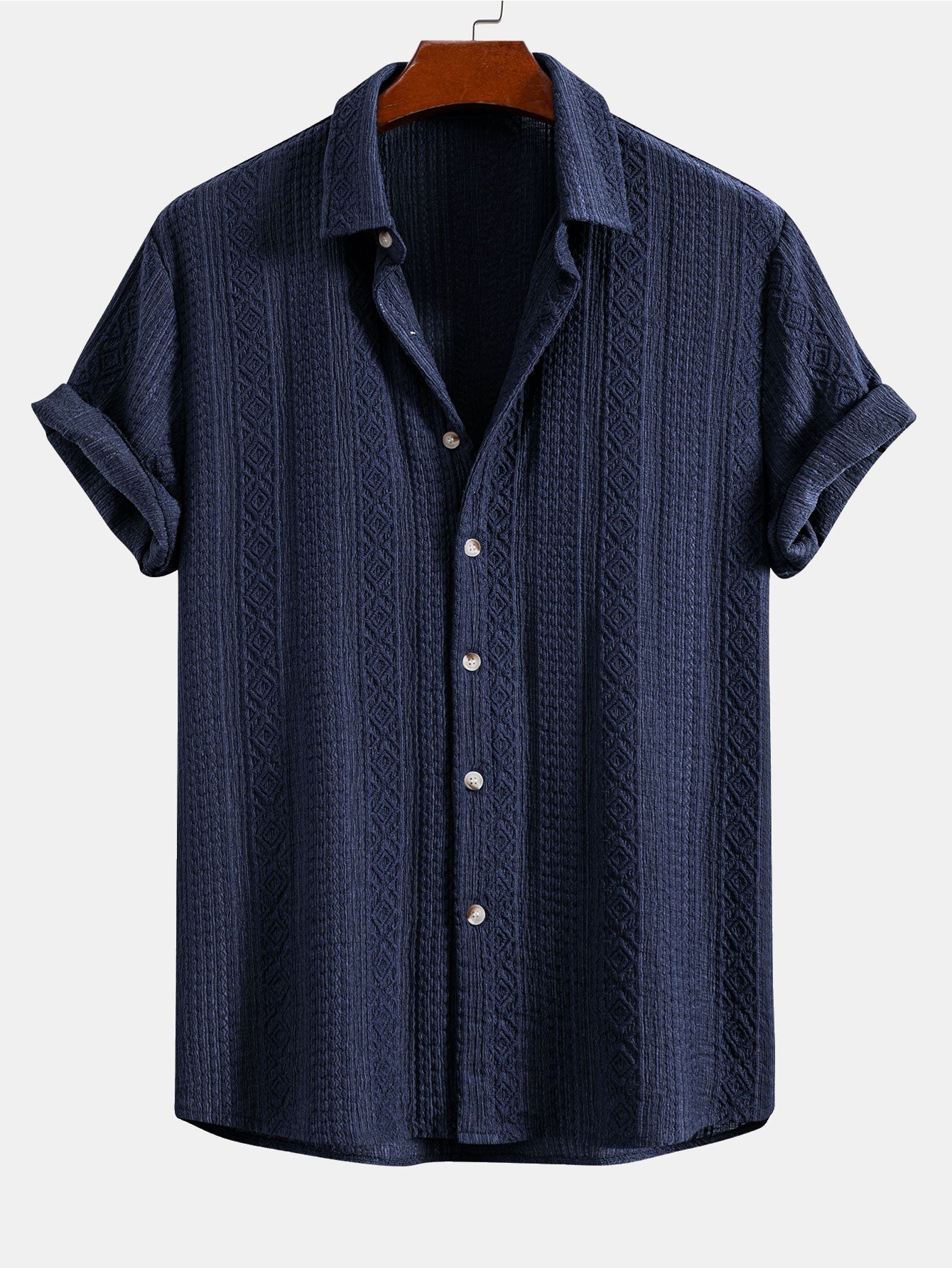 Set – geometrická jacquard košile a rovné kalhoty