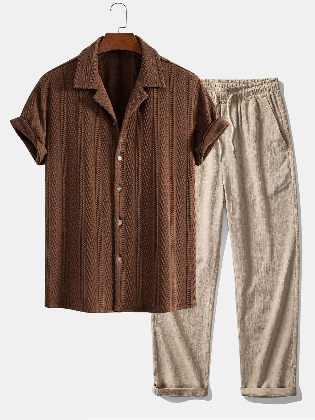 Set – kubánská jacquard košile a rovné casual kalhoty