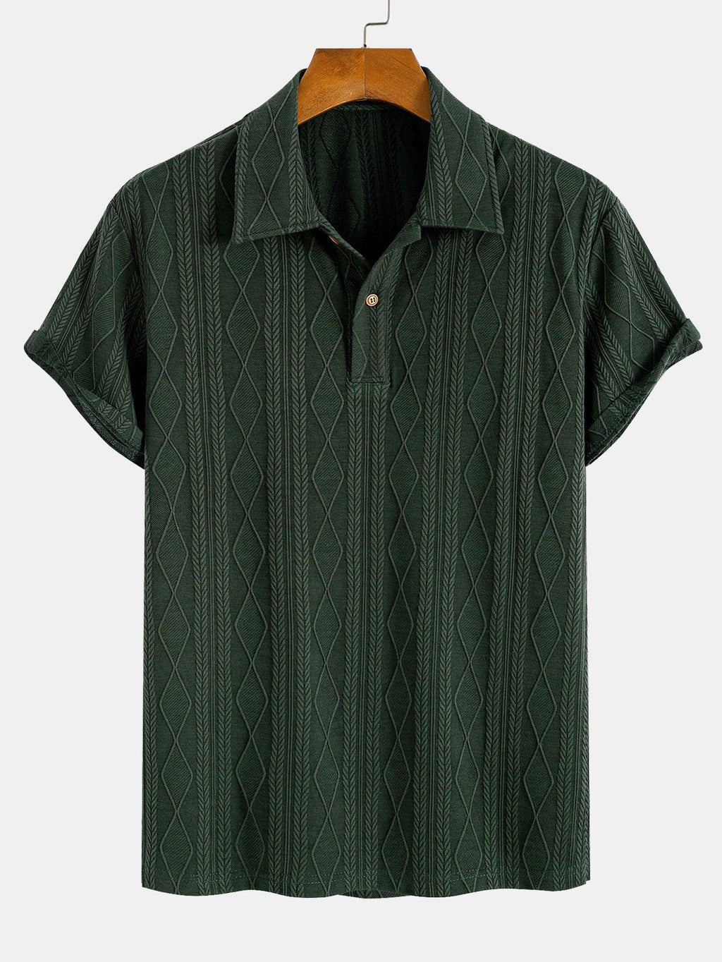 Set – geometrický jacquard polo a rovné kalhoty