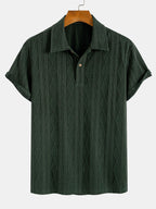 Set – geometrický jacquard polo a rovné kalhoty