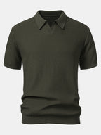 Set – V-výstřih jacquard polo svetr a rovné žebrované kalhoty