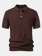 Set – pruhované jacquard polo pletené tričko a slim kalhoty