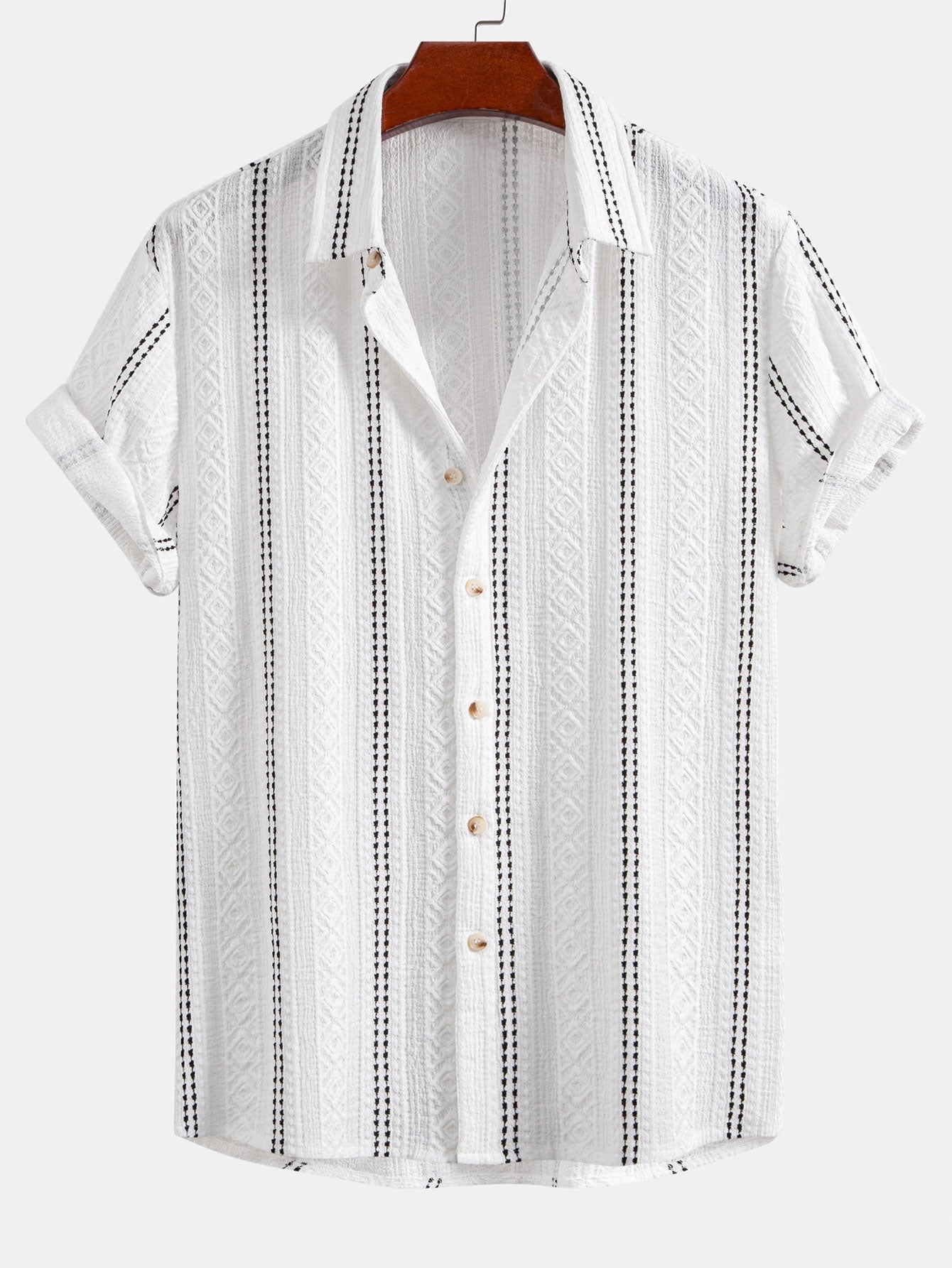 Set – pruhovaná jacquard košile a rovné kalhoty