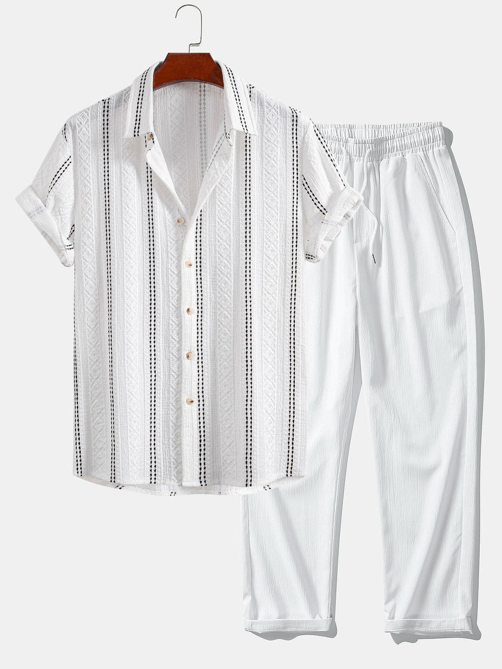 Set – pruhovaná jacquard košile a rovné kalhoty